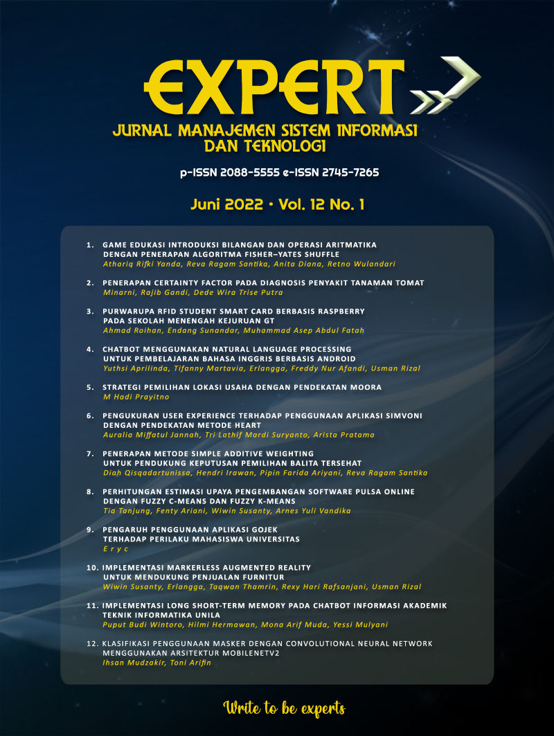 EXPERT: Jurnal Manajemen Sistem Informasi dan Teknolog Vol.12 No.1 June 2022